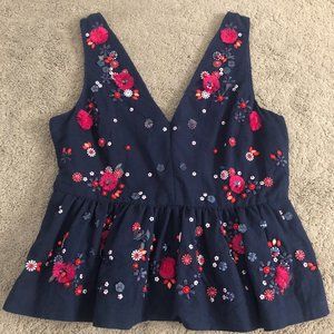 NWOT J. Crew Peplum Plunge Applique Tank Top